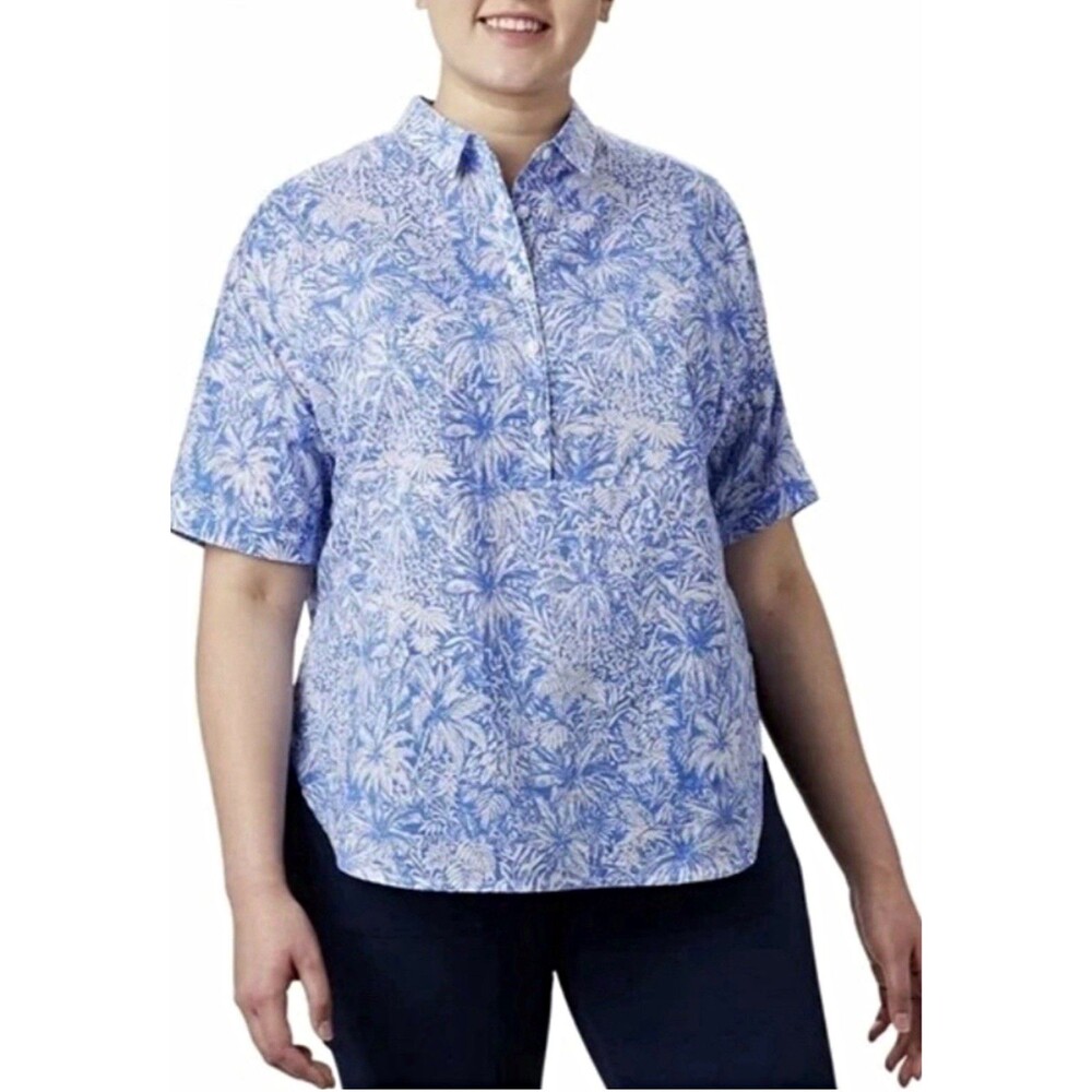 Columbia Women’s sun drifter 3/4 sleeve tunic PFG shirt blue/white tropical NWT